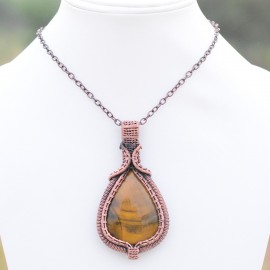 Tiger Eye Gemstone Handmade Copper Wire Wrapped Pendant Jewelry 3.15 Inch BZ-52