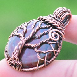 Blood Stone Gemstone Handmade Copper Wire Wrapped Pendant Jewelry 1.58 Inch BZ-53
