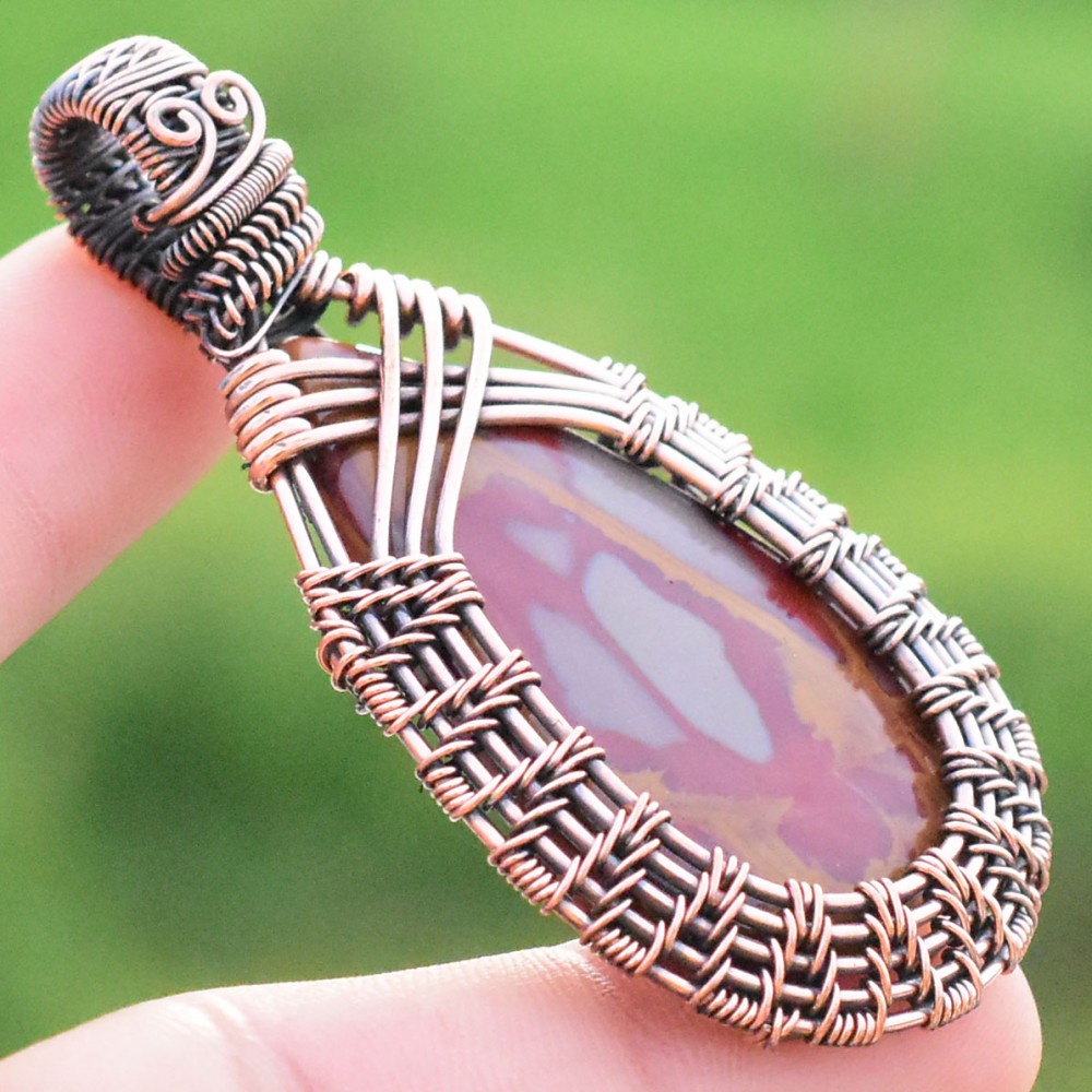 Noreena Jasper Gemstone Handmade Copper Wire Wrapped Pendant Jewelry 2.56 Inch BZ-59