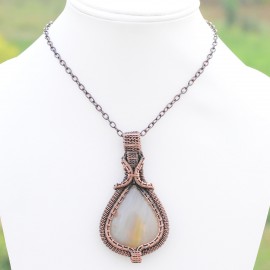 Bostwana Agate Gemstone Handmade Copper Wire Wrapped Pendant Jewelry 2.96 Inch BZ-60