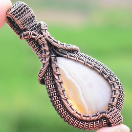 Onyx Gemstone Handmade Copper Wire Wrapped Chain Pendant Jewelry 2.96 Inch BZ-65