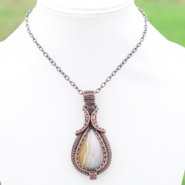 Onyx Gemstone Handmade Copper Wire Wrapped Chain Pendant Jewelry 2.96 Inch BZ-65