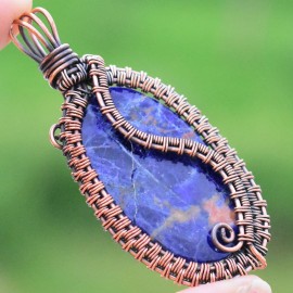 Sodalite Gemstone Handmade Copper Wire Wrapped Pendant Jewelry 2.36 Inch BZ-70