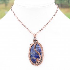 Sodalite Gemstone Handmade Copper Wire Wrapped Pendant Jewelry 2.36 Inch BZ-70