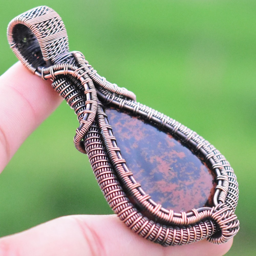 Mahogany Jasper Gemstone Handmade Copper Wire Wrapped Pendant Jewelry 2.96 Inch BZ-71