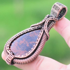 Mahogany Jasper Gemstone Handmade Copper Wire Wrapped Pendant Jewelry 2.96 Inch BZ-71