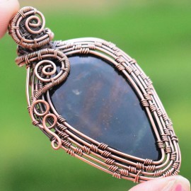 Blood Stone Gemstone Handmade Copper Wire Wrapped Pendant Jewelry 2.76 Inch BZ-79