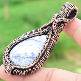 Dendrite Opal Gemstone Handmade Copper Wire Wrapped Pendant Jewelry 2.96" BZ-85