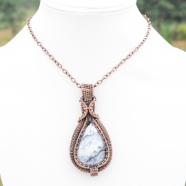 Dendrite Opal Gemstone Handmade Copper Wire Wrapped Pendant Jewelry 2.96" BZ-85