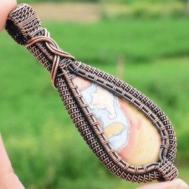 Maligano Jasper Gemstone Handmade Copper Wire Wrapped Pendant Jewelry 3.35 Inch BZ-89