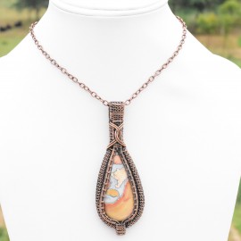 Maligano Jasper Gemstone Handmade Copper Wire Wrapped Pendant Jewelry 3.35 Inch BZ-89