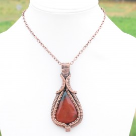 Blood Stone Gemstone Handmade Copper Wire Wrapped Pendant Jewelry 3.15 Inch BZ-93