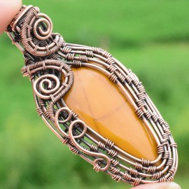 Tiger Eye Gemstone Handmade Copper Wire Wrapped Pendant Jewelry 2.56 Inch BZ-94