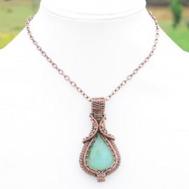 Chrysoprase Gemstone Handmade Copper Wire Wrapped Pendant Jewelry 2.36 Inch BZ-96
