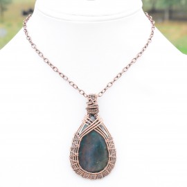 Blood Stone Gemstone Handmade Copper Wire Wrapped Pendant Jewelry 2.56 Inch BZ-97