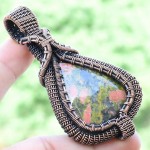 Unakite Gemstone Handmade Copper Wire Wrapped Pendant Jewelry 2.76 Inch BZ-268