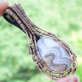 Crazy Lace Agate Gemstone Handmade Copper Wire Wrapped Pendant Jewelry 2.76" BZ-273
