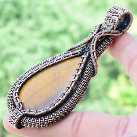 Tiger Eye Gemstone Handmade Copper Wire Wrapped Pendant Jewelry 3.35 Inch BZ-276