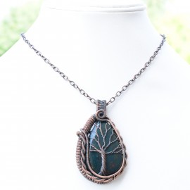 Blood Stone Gemstone Handmade Copper Wire Wrapped Pendant Jewelry 2.36 Inch BZ-278