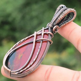 Blood Stone Gemstone Handmade Copper Wire Wrapped Pendant Jewelry 3.15 Inch BZ-281