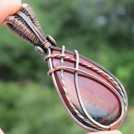Blood Stone Gemstone Handmade Copper Wire Wrapped Pendant Jewelry 3.15 Inch BZ-281