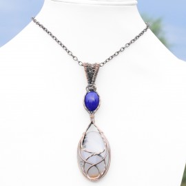 Dendrite Opal Gemstone Handmade Copper Wire Wrapped Pendant Jewelry 3.74 Inch BZ-284