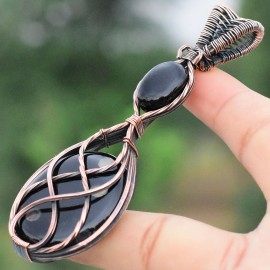 Black Onyx Gemstone Handmade Copper Wire Wrapped Pendant Jewelry 3.74 Inch BZ-289