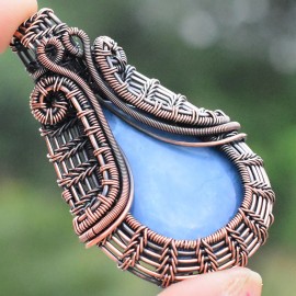 Blue Opal Gemstone Handmade Copper Wire Wrapped Pendant Jewelry 2.56 Inch BZ-294