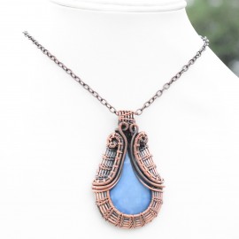Blue Opal Gemstone Handmade Copper Wire Wrapped Pendant Jewelry 2.56 Inch BZ-294