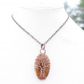 Plume Agate Gemstone Handmade Copper Wire Wrapped Pendant Jewelry 2.36 Inch BZ-296