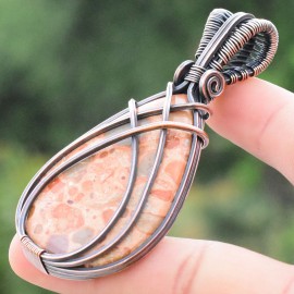 Coffee Jasper Gemstone Handmade Copper Wire Wrapped Pendant Jewelry 2.76 Inch BZ-297