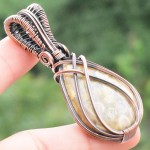 Fossil Coral Gemstone Handmade Copper Wire Wrapped Pendant Jewelry 2.36" BZ-301