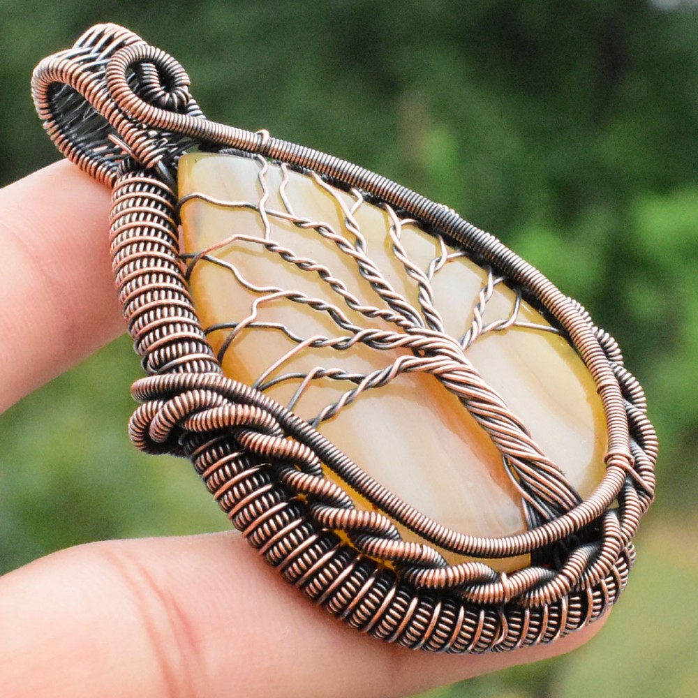 Bostwana Agate Gemstone Handmade Copper Wire Wrapped Pendant Jewelry 2.56 Inch BZ-302