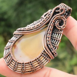 Montana Agate Gemstone Handmade Copper Wire Wrapped Pendant Jewelry 2.76 Inch BZ-303