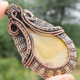 Montana Agate Gemstone Handmade Copper Wire Wrapped Pendant Jewelry 2.76 Inch BZ-303