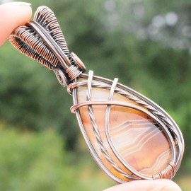 Bostwana Agate Gemstone Handmade Copper Wire Wrapped Pendant Jewelry 2.56 Inch BZ-307