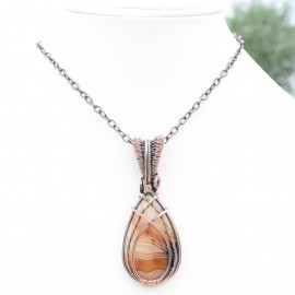 Bostwana Agate Gemstone Handmade Copper Wire Wrapped Pendant Jewelry 2.56 Inch BZ-307