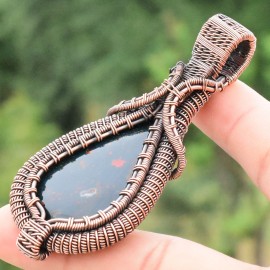 Blood Stone Gemstone Handmade Copper Wire Wrapped Pendant Jewelry 2.96 Inch BZ-308