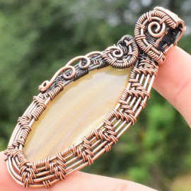 Bostwana Agate Gemstone Handmade Copper Wire Wrapped Pendant Jewelry 2.76 Inch BZ-312