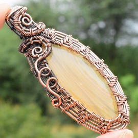 Bostwana Agate Gemstone Handmade Copper Wire Wrapped Pendant Jewelry 2.76 Inch BZ-312