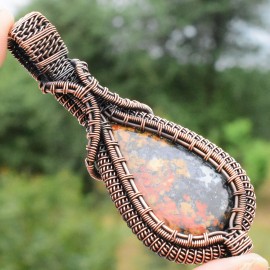 Maligano Jasper Gemstone Handmade Copper Wire Wrapped Pendant Jewelry 3.15 Inch BZ-313