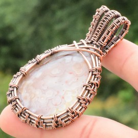 Crazy Lace Agate Gemstone Handmade Copper Wire Wrapped Pendant Jewelry 2.36" BZ-315