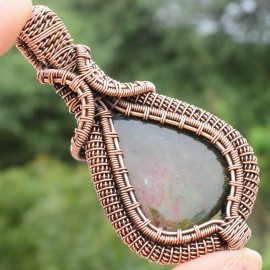 Blood Stone Gemstone Handmade Copper Wire Wrapped Pendant Jewelry 2.76 Inch BZ-323
