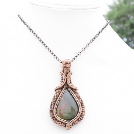 Blood Stone Gemstone Handmade Copper Wire Wrapped Pendant Jewelry 2.76 Inch BZ-323