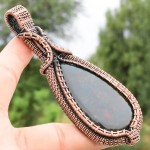 Blood Stone Gemstone Handmade Copper Wire Wrapped Pendant Jewelry 3.94 Inch BZ-335