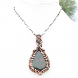 Blood Stone Gemstone Handmade Copper Wire Wrapped Pendant Jewelry 2.96 Inch BZ-337