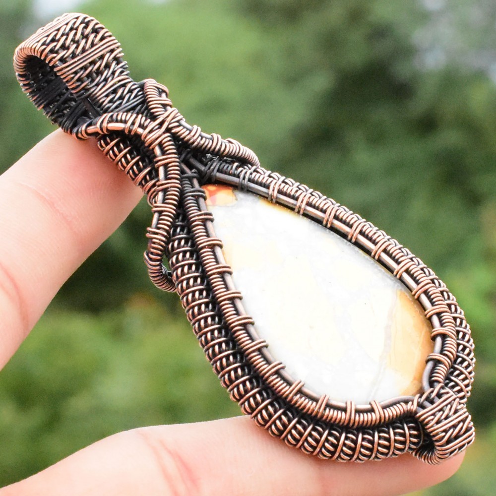 Bostwana Agate Gemstone Handmade Copper Wire Wrapped Pendant Jewelry 2.96 Inch BZ-342