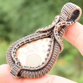 Coffee Jasper Gemstone Handmade Copper Wire Wrapped Pendant Jewelry 2.56 Inch BZ-345