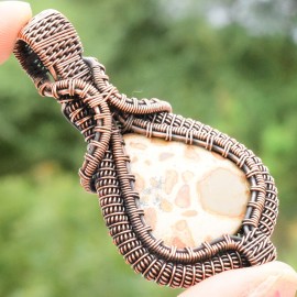 Coffee Jasper Gemstone Handmade Copper Wire Wrapped Pendant Jewelry 2.56 Inch BZ-345