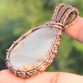 Montana Agate Gemstone Handmade Copper Wire Wrapped Pendant Jewelry 2.36 Inch BZ-353
